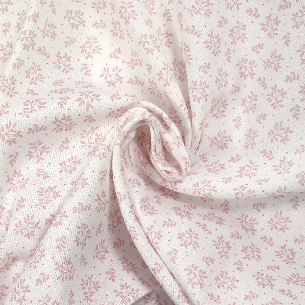 Piqué de coton imprimé brindille dans le vent vieux rose fond blanc - Image 2