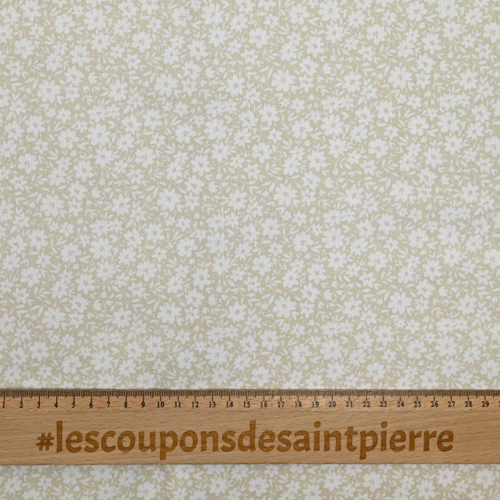 Piqué de coton imprimé fleurs printanière fond beige - Image 3