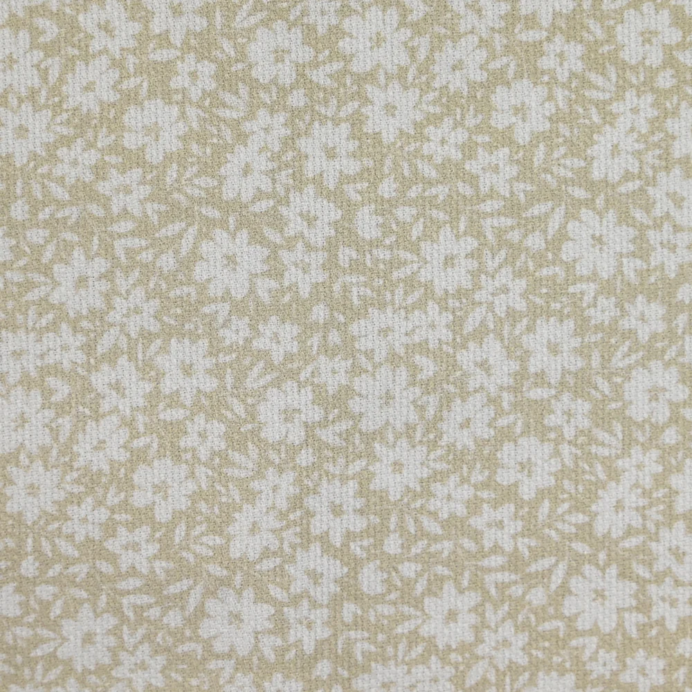 Piqué de coton imprimé fleurs printanière fond beige - Image 4