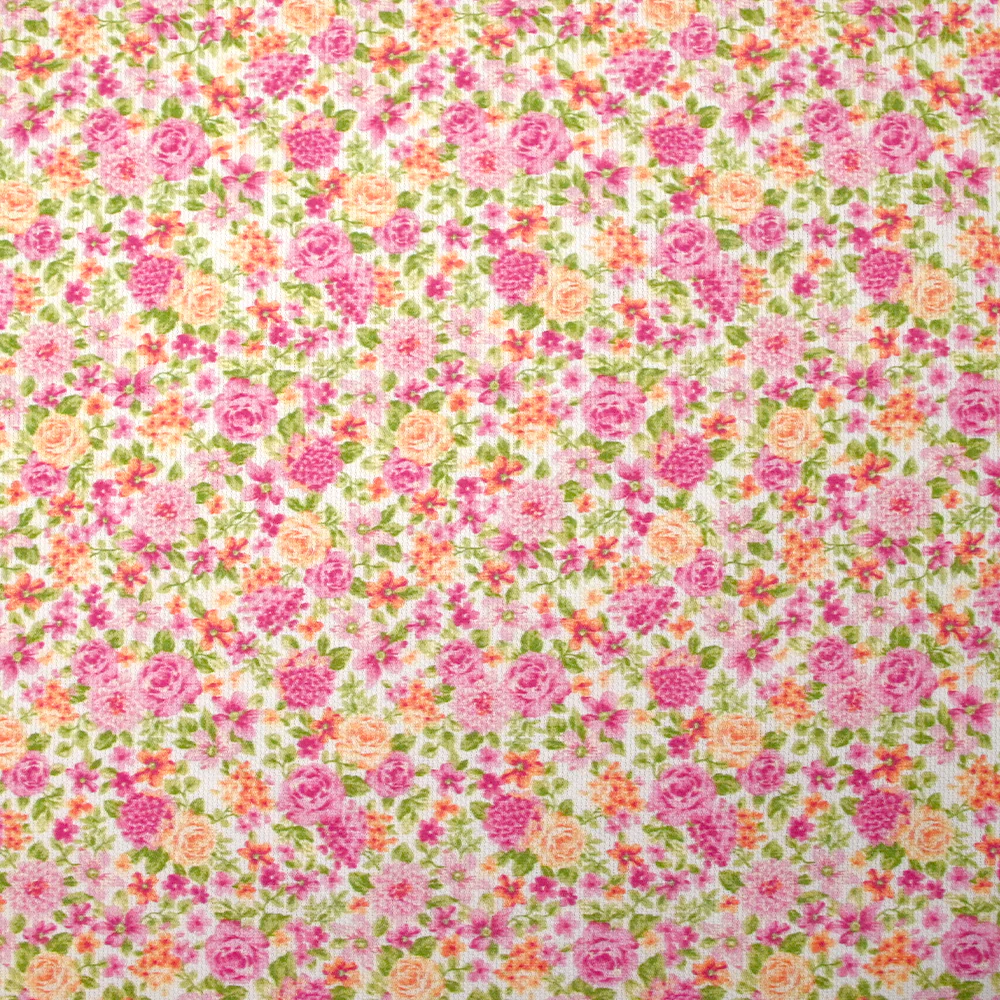 Piqué de coton imprimé les fleurs de Sarah rose et orange fond blanc