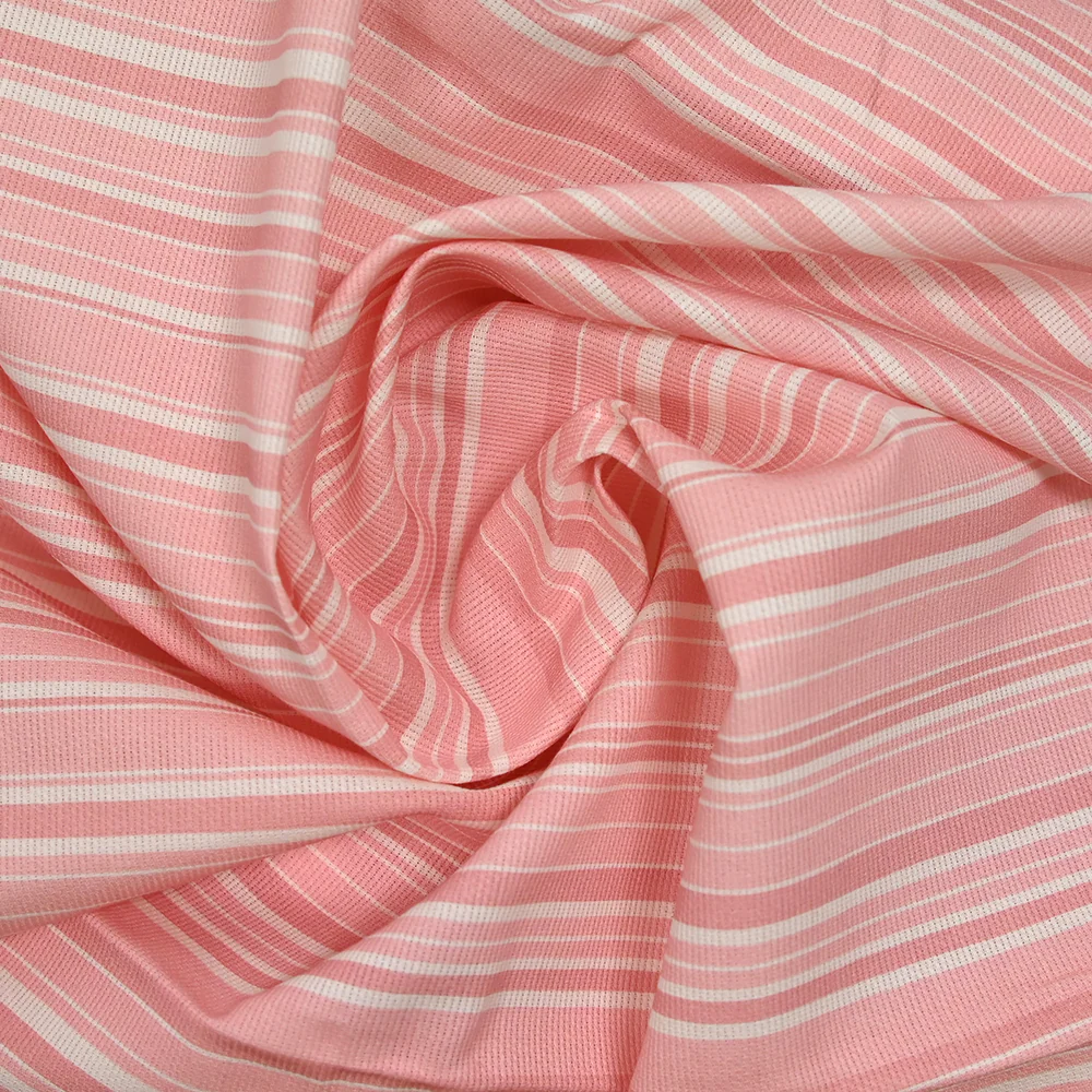 Piqué de coton imprimé Rayure fond rose - Image 2