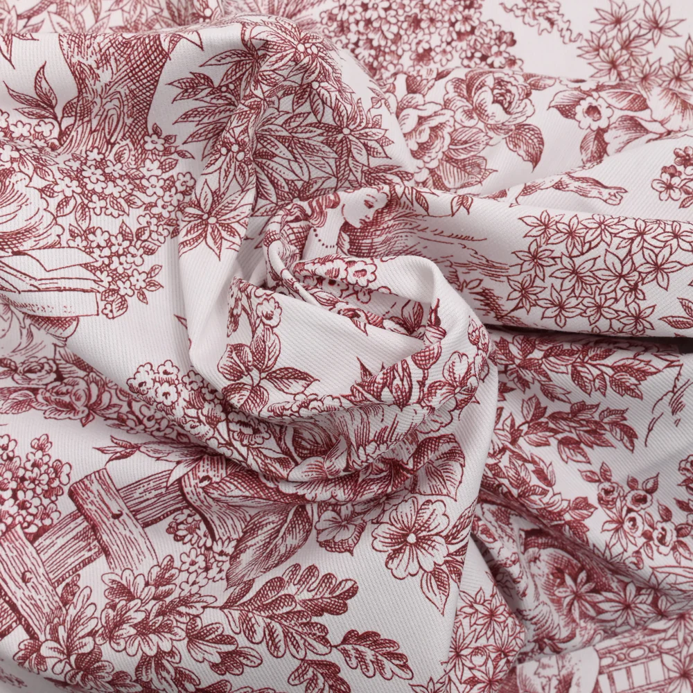 Piqué de coton toile de jouy brique - Image 2