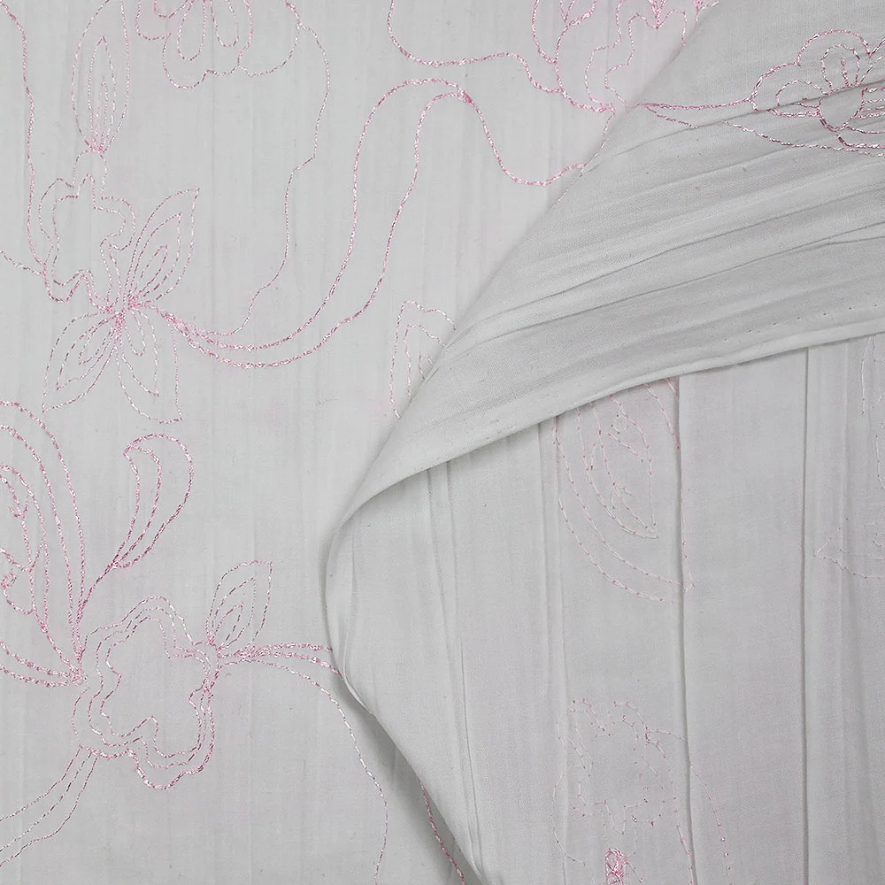 Polycoton froissé et brodé fleurs rose - Image 3