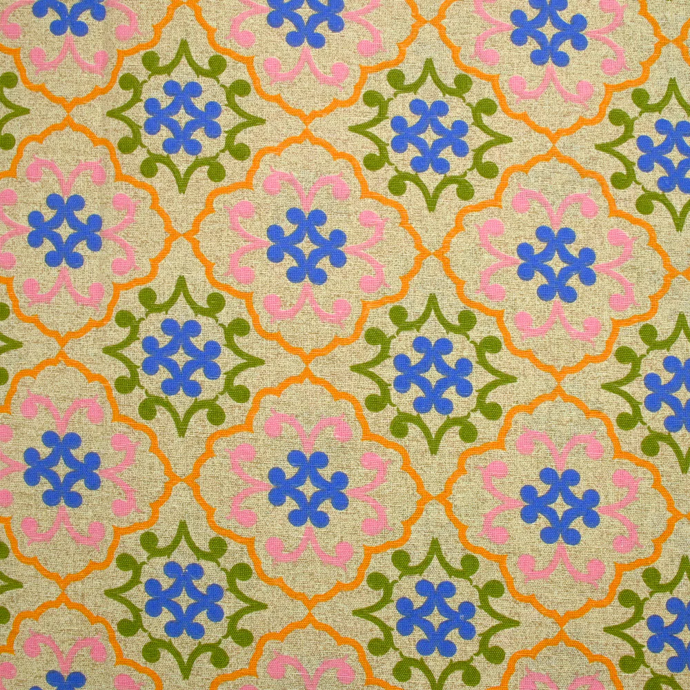 Polycoton imprimé azulejo bleu et orange