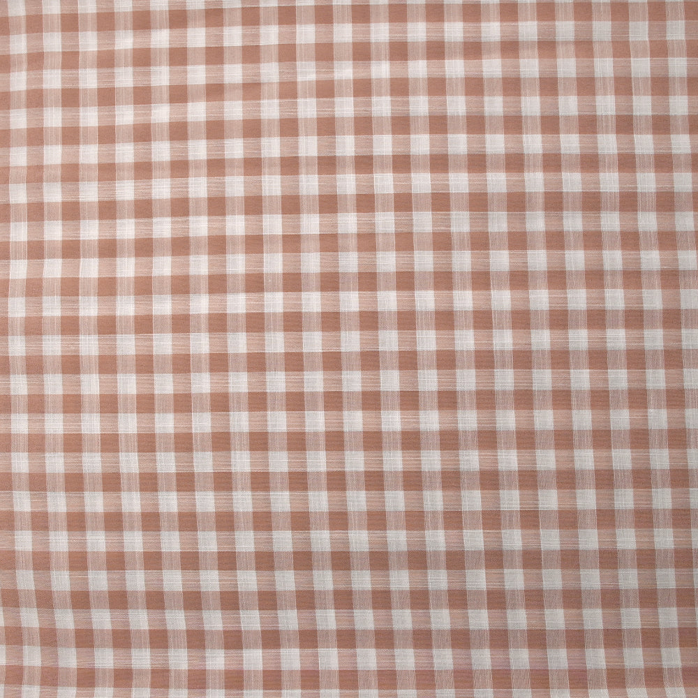Polycoton tissé-teint aspect lin vichy beige rosé et blanc - Image 4
