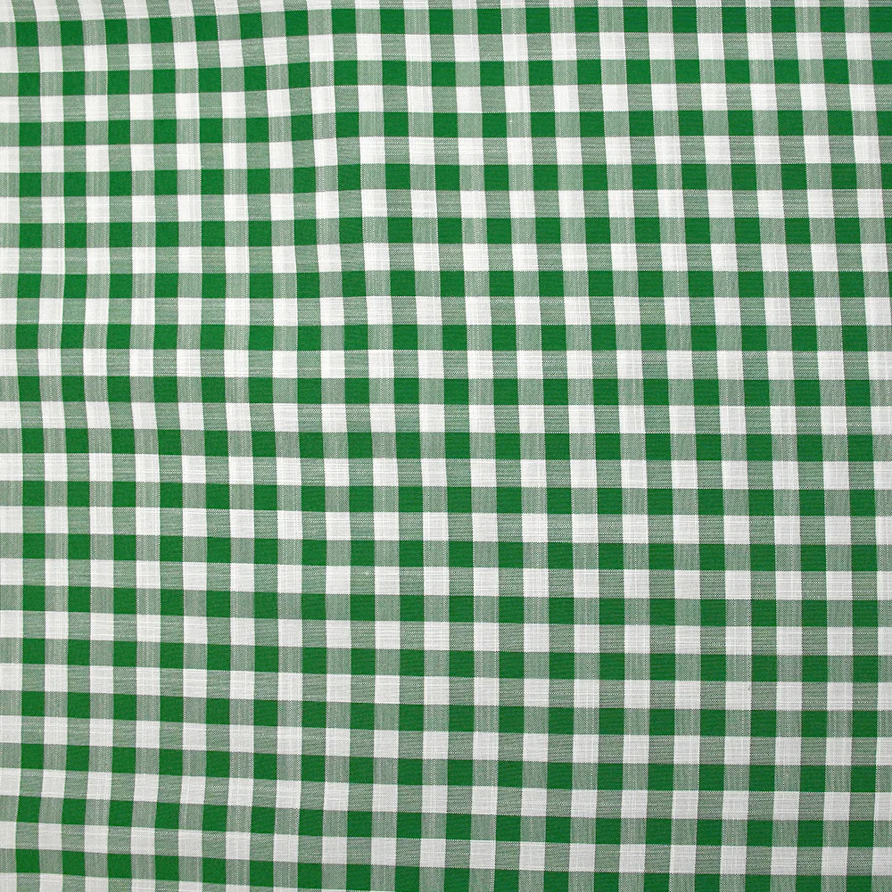 Polycoton tissé-teint aspect lin vichy vert prairie et blanc - Image 4