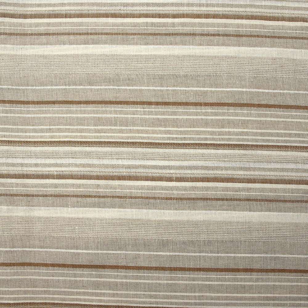 Polycoton tissé-teint rayé écru et marron fond grège - Image 4
