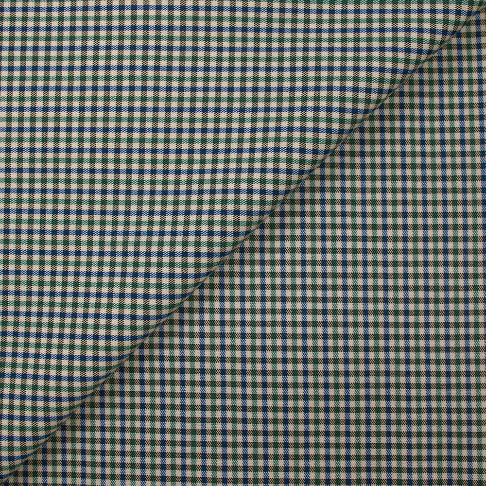 Polyester lourd Ă carreaux vert et marine fond beige