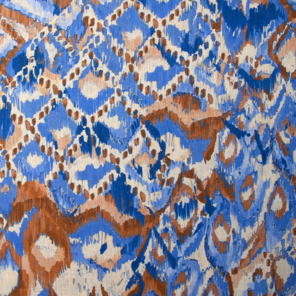 Polyester tissé imprimé ikat de brume bleu