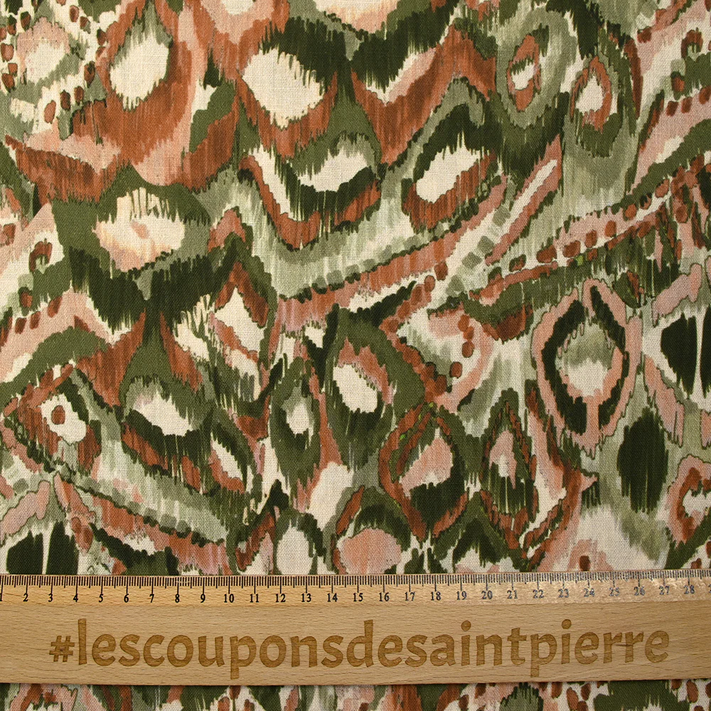 Polyester tissé imprimé ikat de brume kaki - Image 3