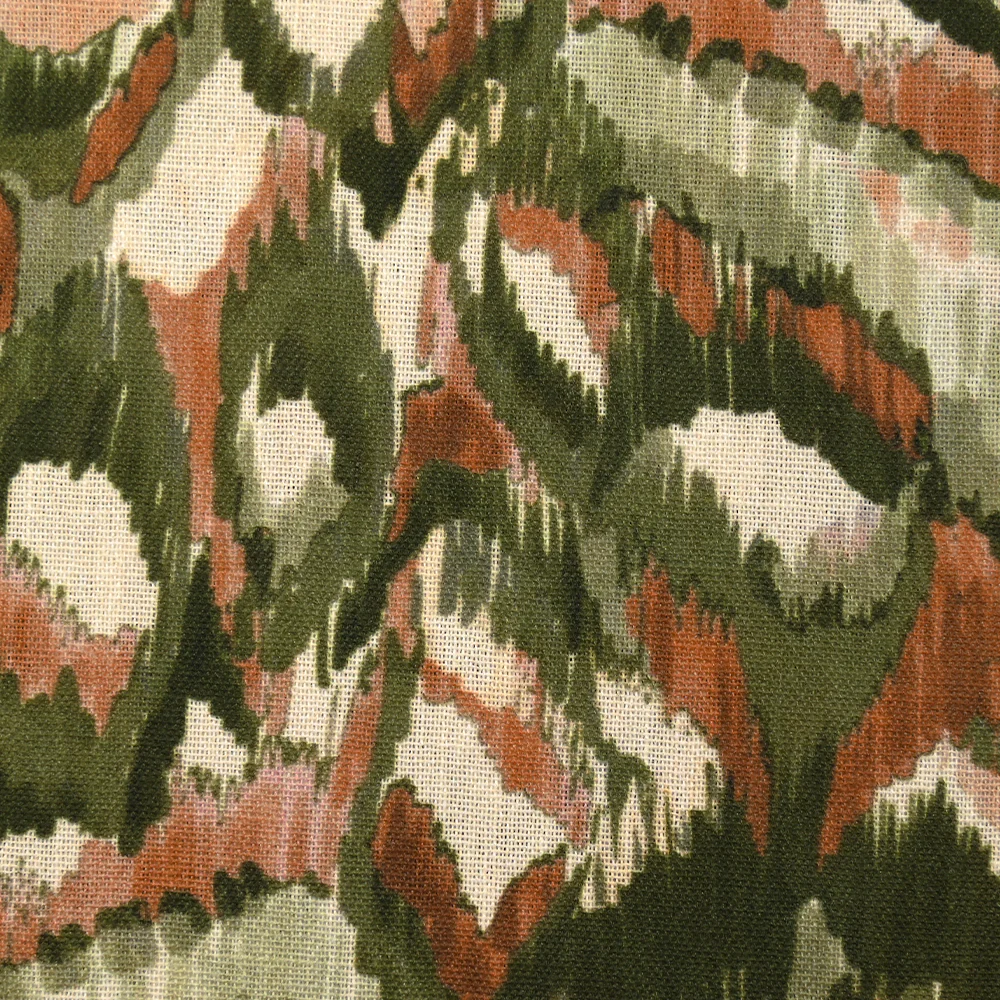 Polyester tissé imprimé ikat de brume kaki - Image 4