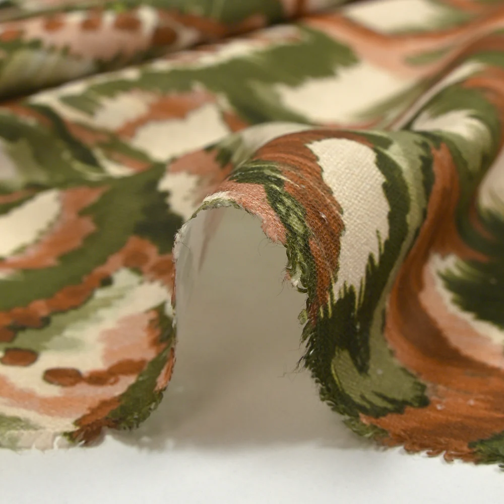 Polyester tissé imprimé ikat de brume kaki - Image 7