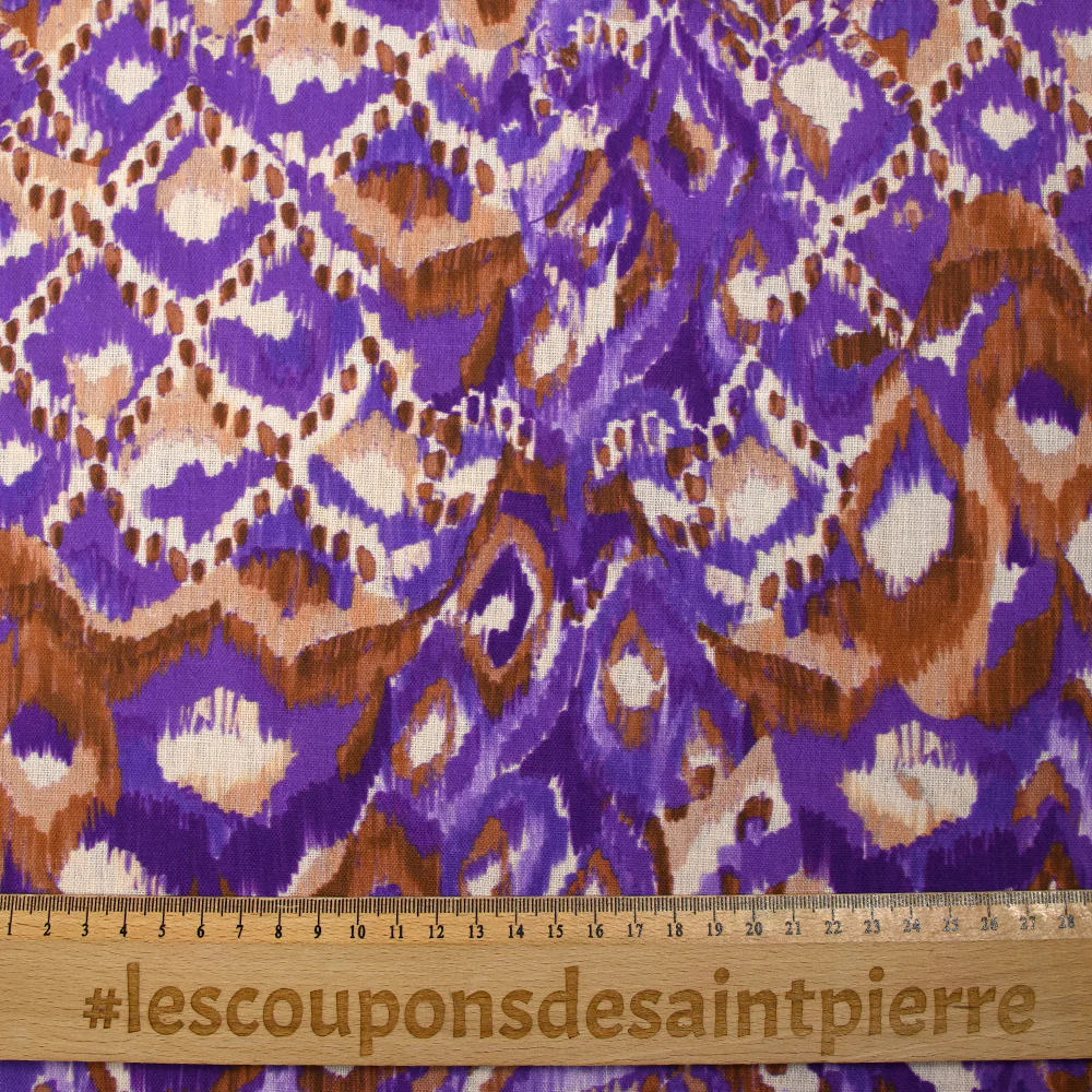 Polyester tissé imprimé ikat de brume violet - Image 3