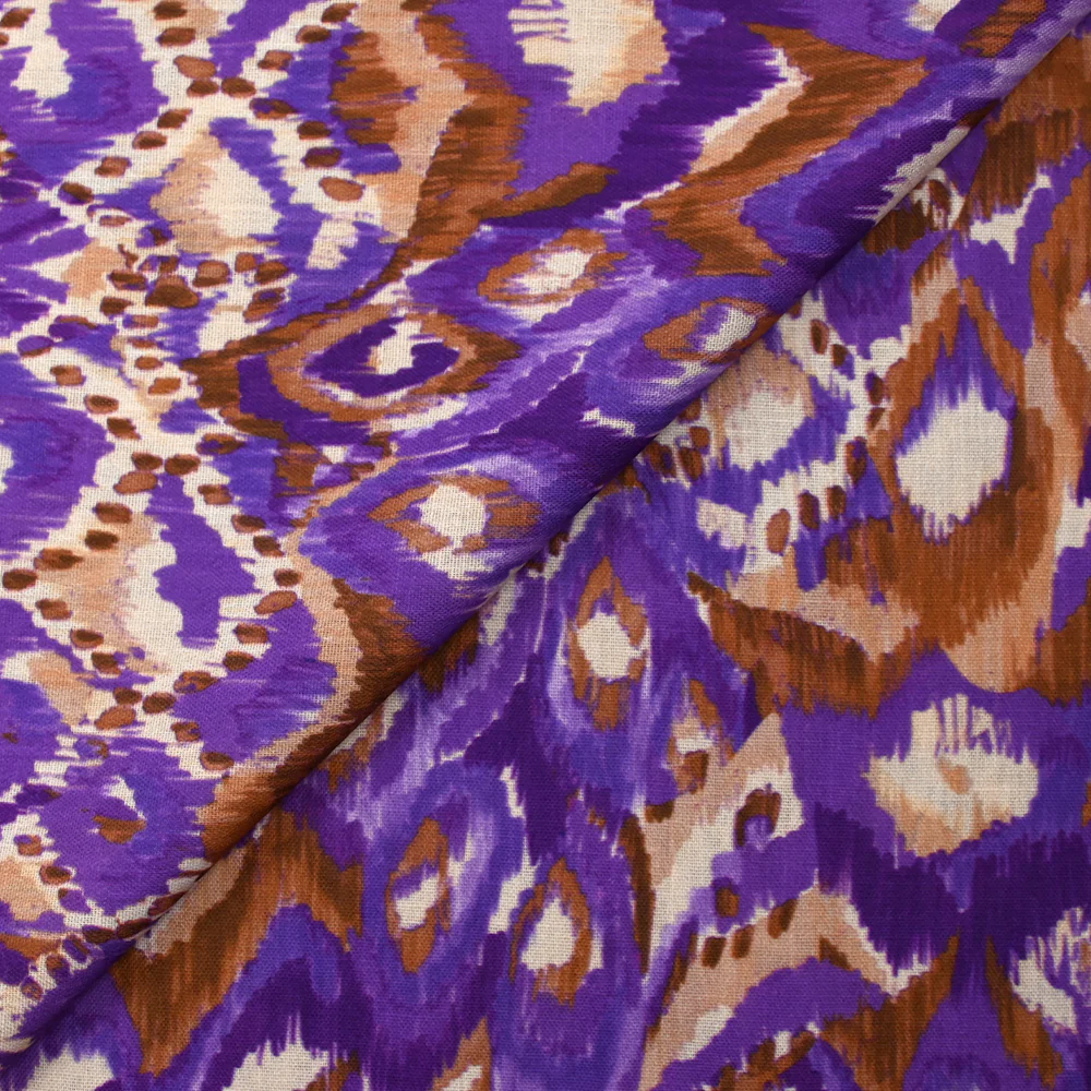 Polyester tissé imprimé ikat de brume violet - Image 5