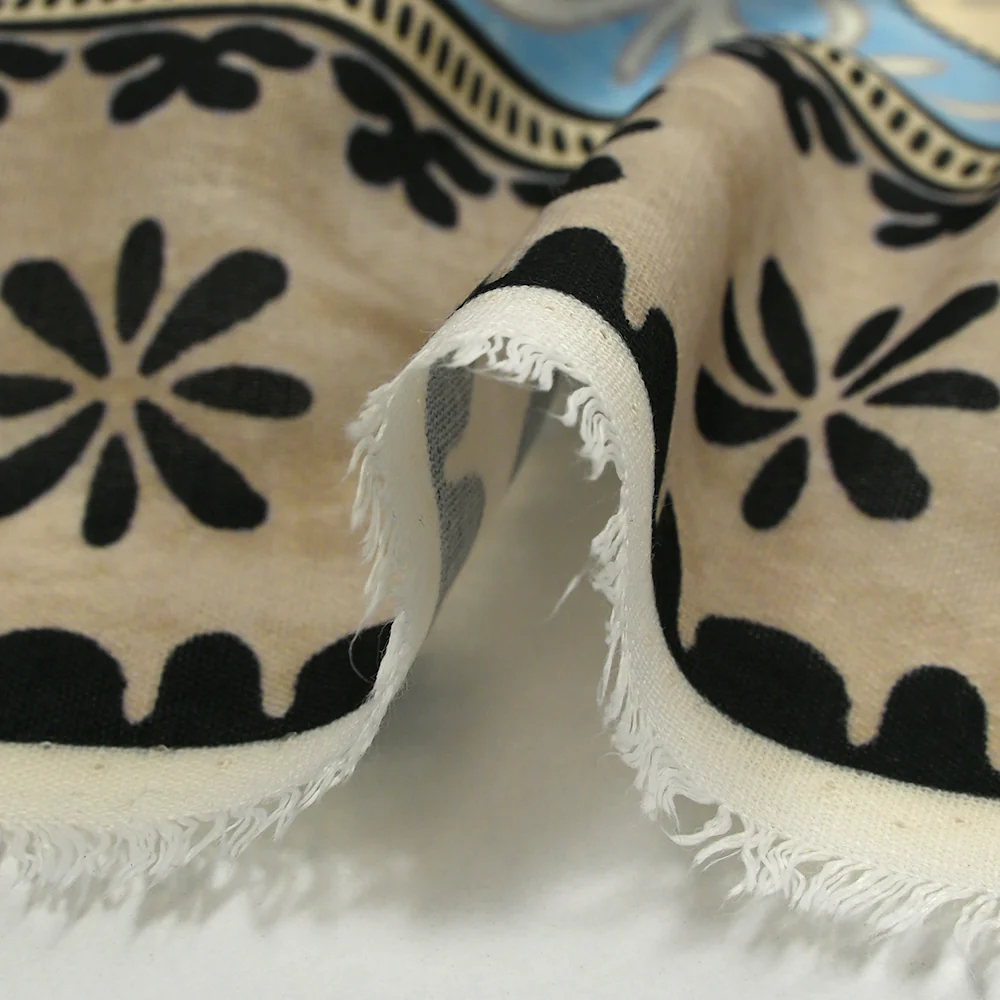 Polyester tissé imprimé moulure royale beige, bleu ciel et marron - Image 7