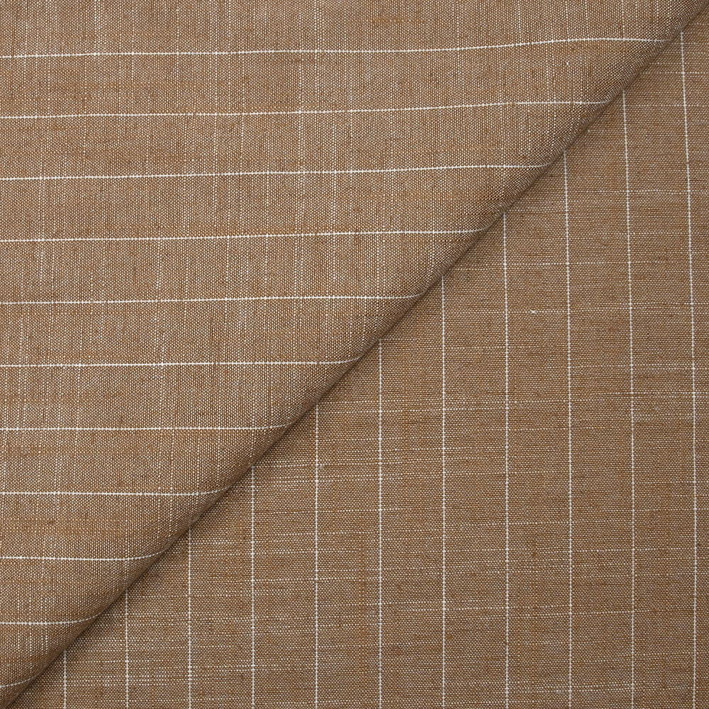 Polyviscose et lin rayé Maud fond marron biscuit