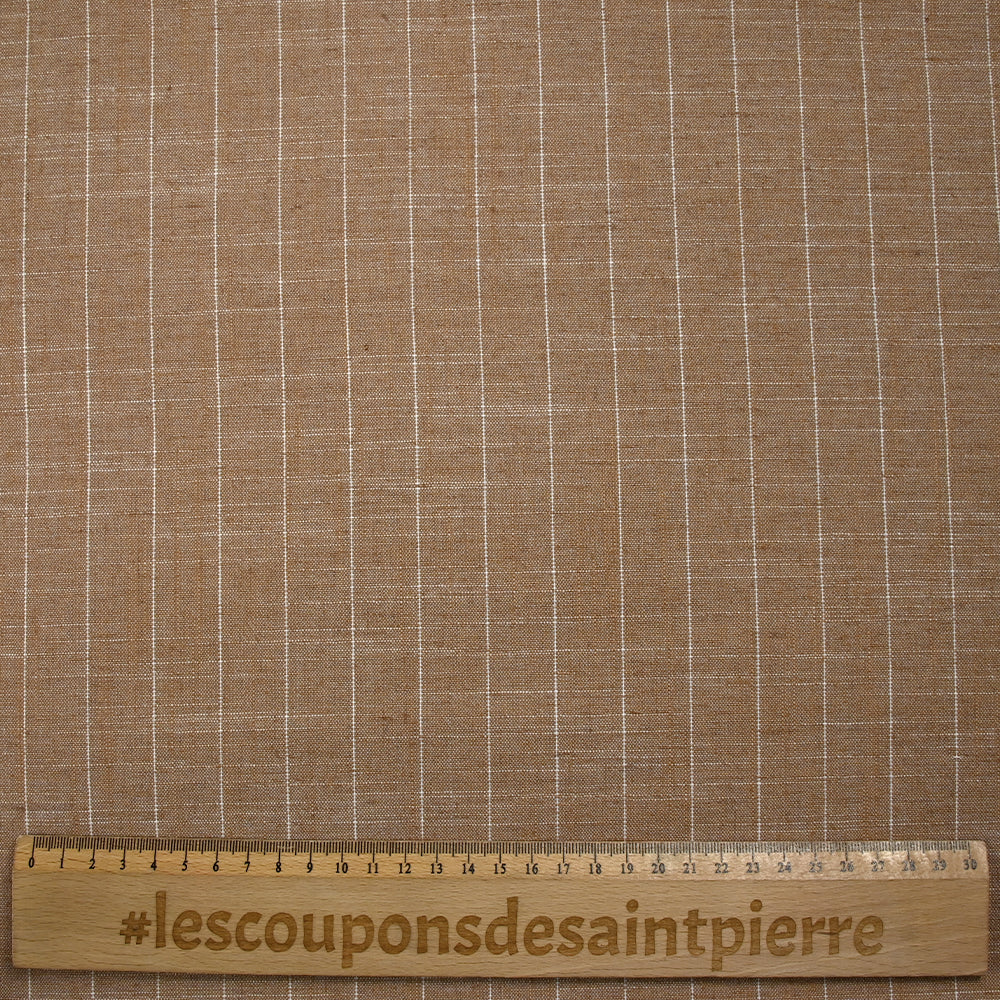 Polyviscose et lin rayé Maud fond marron biscuit - Image 3