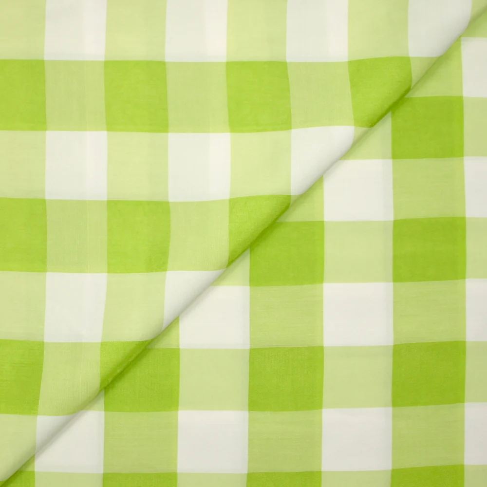 Polyviscose tissée-teinte vichy 30 mm blanc et vert pomme