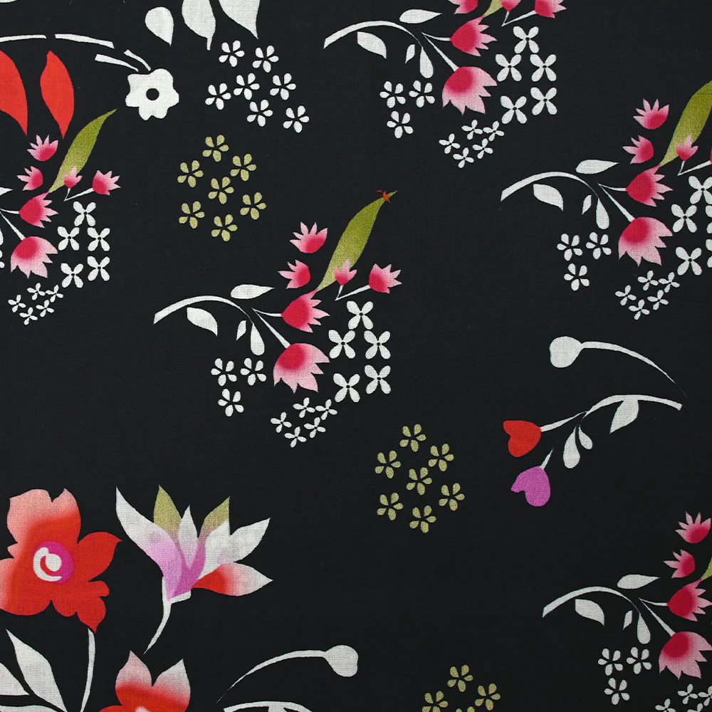 Popeline de coton imprimée archipel floral fond noir