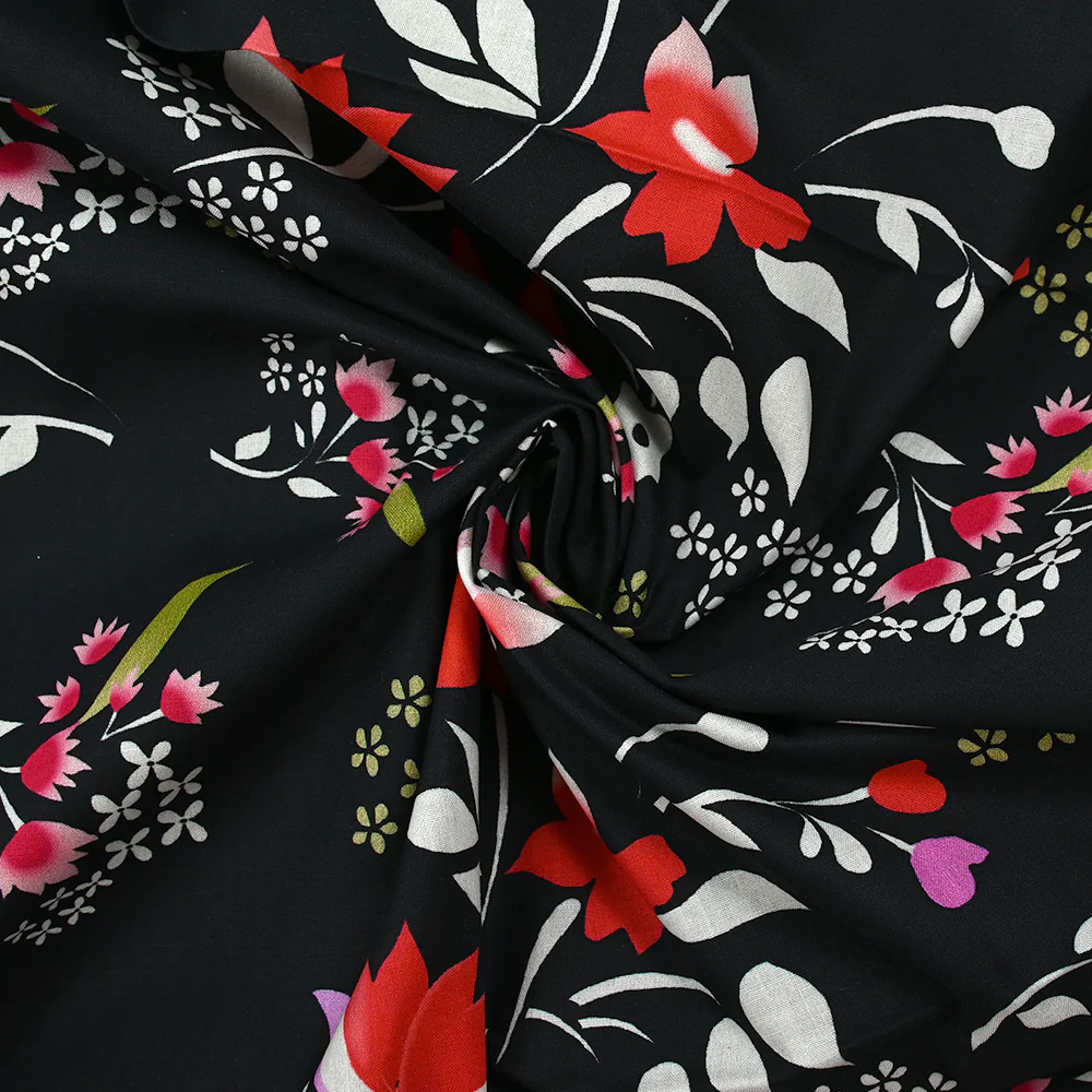 Popeline de coton imprimée archipel floral fond noir - Image 2