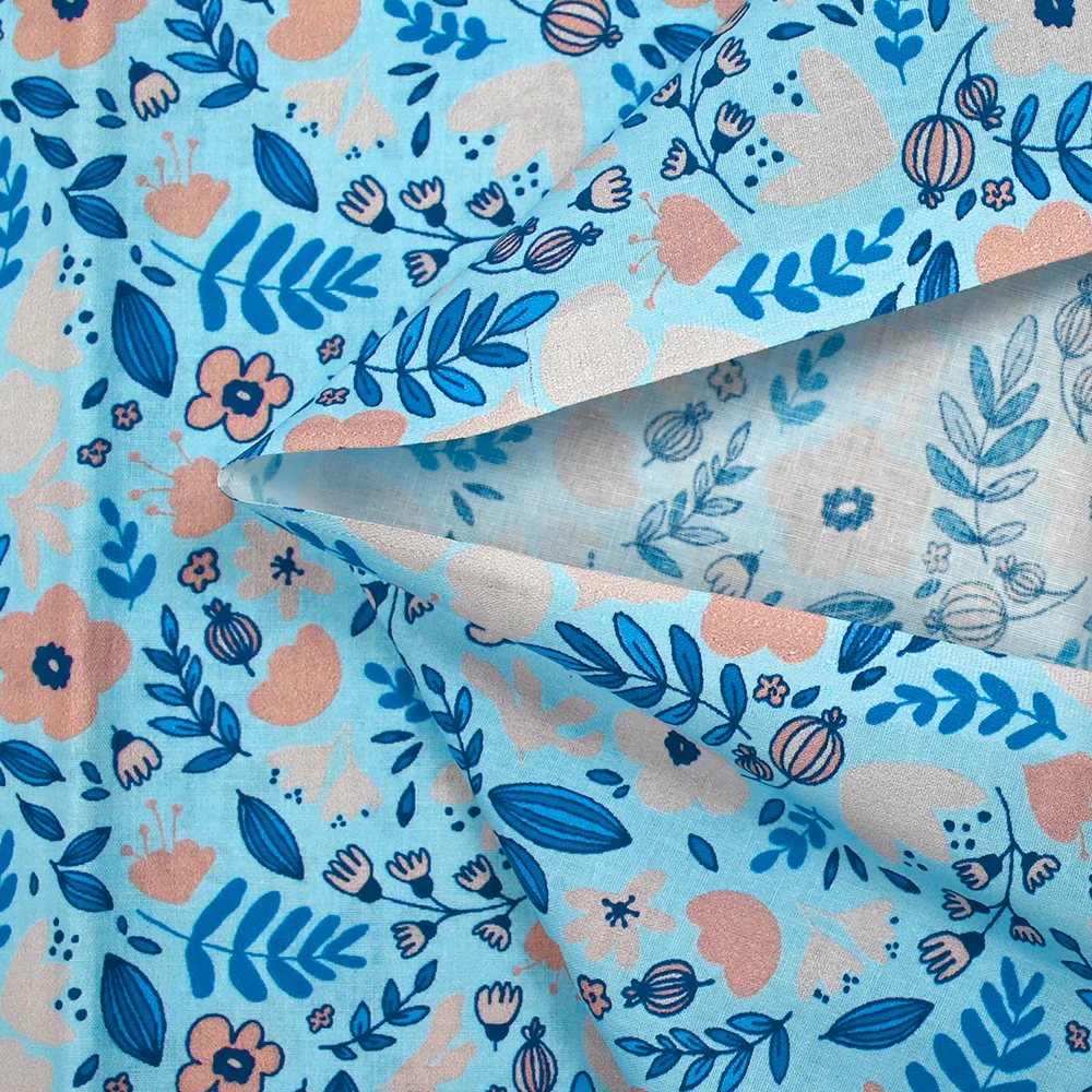 Popeline de coton imprimée bonheur floral fond bleu ciel - Image 5