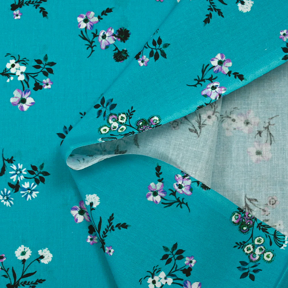 Popeline de coton imprimĂ©e bouquet champĂȘtre fond turquoise - Image 5