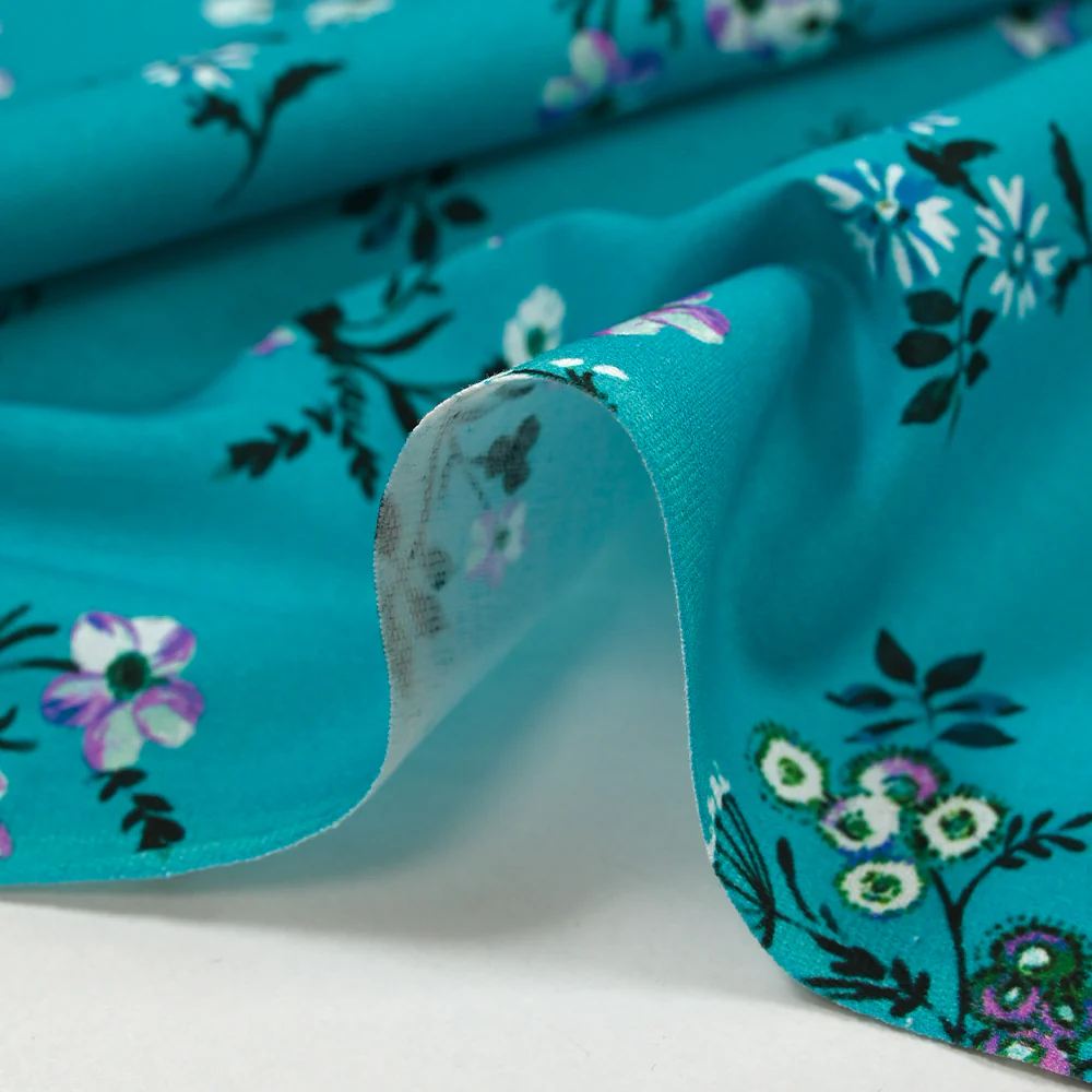 Popeline de coton imprimĂ©e bouquet champĂȘtre fond turquoise - Image 6