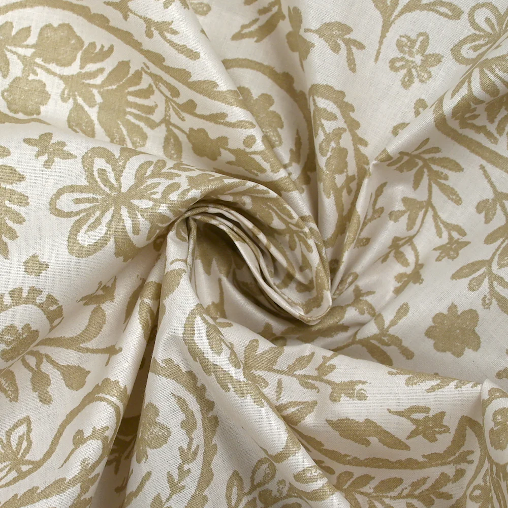 Popeline de coton imprimée cachemire beige fond blanc cassé - Image 2