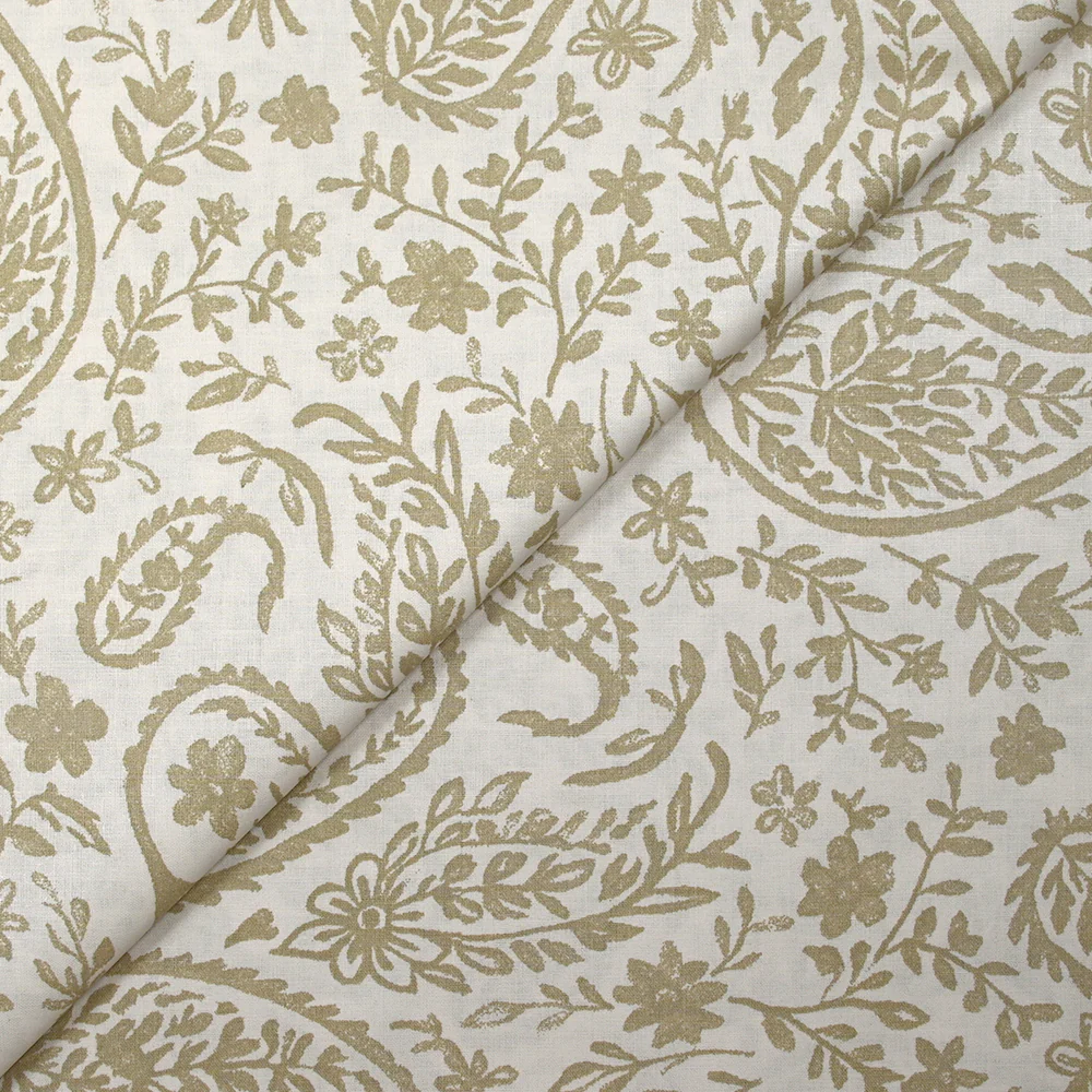 Popeline de coton imprimée cachemire beige fond blanc cassé - Image 4