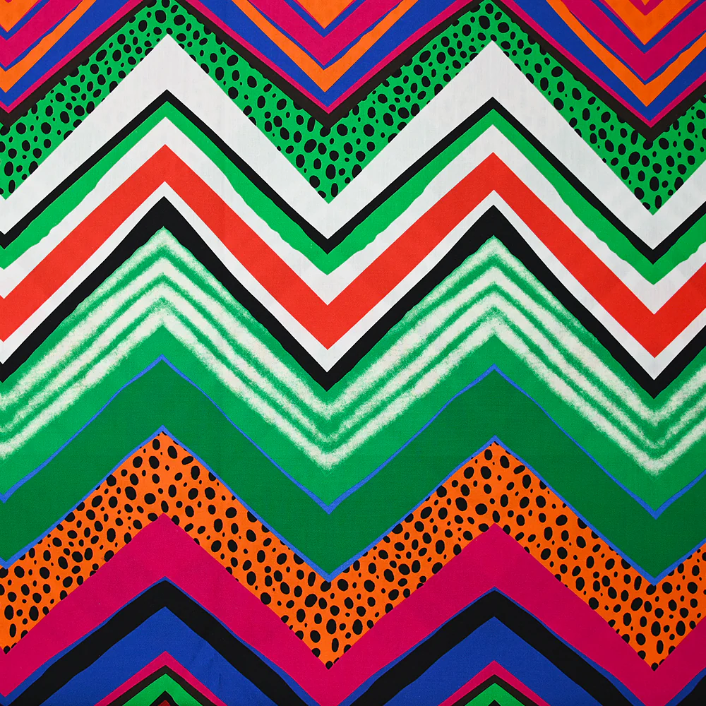 Popeline de coton imprimée chevrons rétro vert et orange