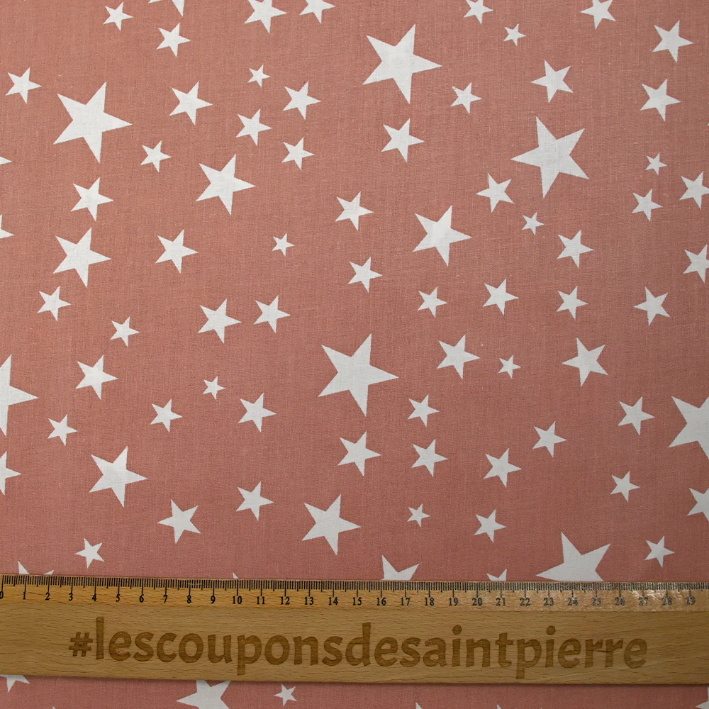 Popeline de coton imprimée étoiles fond vieux rose - Image 3