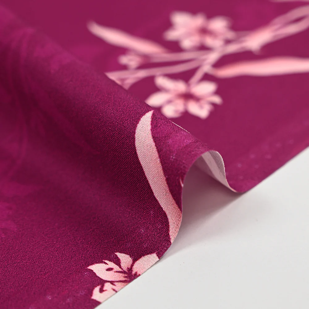Popeline de coton imprimée fleur japonisante fond violine - Image 6