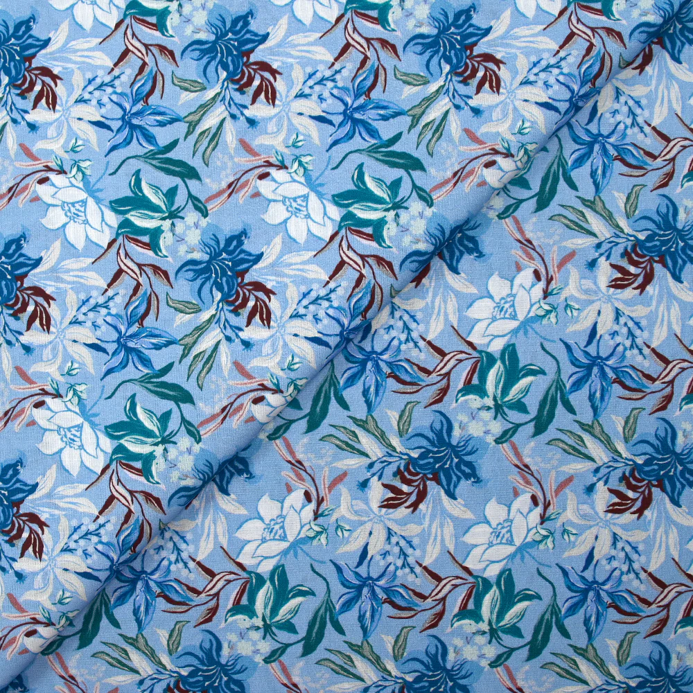 Popeline de coton imprimée fleurs des mers fond bleu clair - Image 4