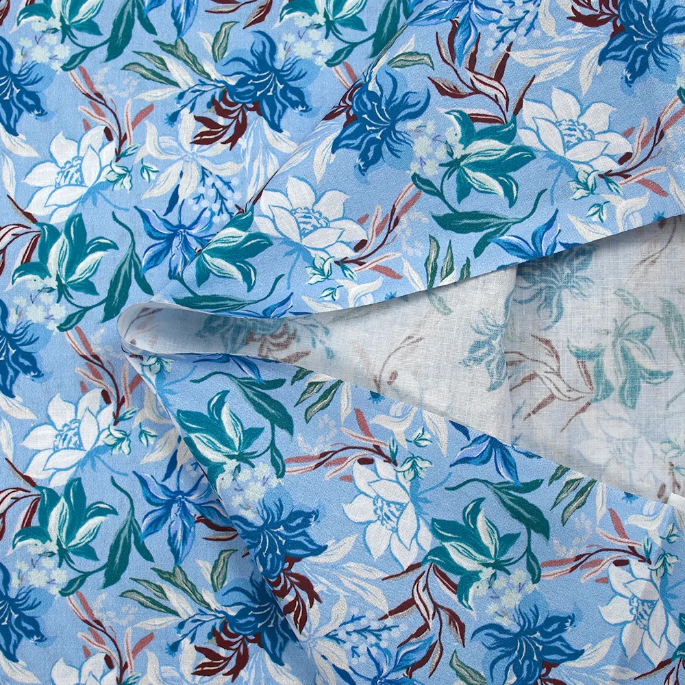 Popeline de coton imprimée fleurs des mers fond bleu clair - Image 5