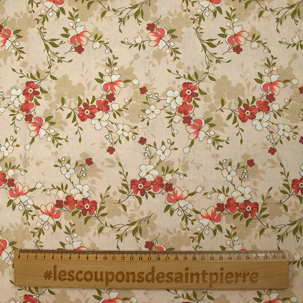 Popeline de coton imprimée fleurs et ses ombres fond écru - Image 3