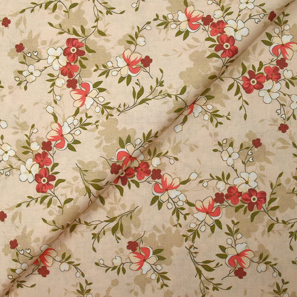 Popeline de coton imprimée fleurs et ses ombres fond écru - Image 4