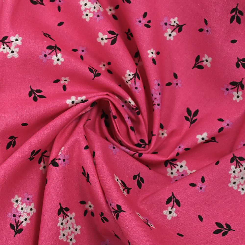 Popeline de coton imprimée fleurs printanières fond rose barbie - Image 2