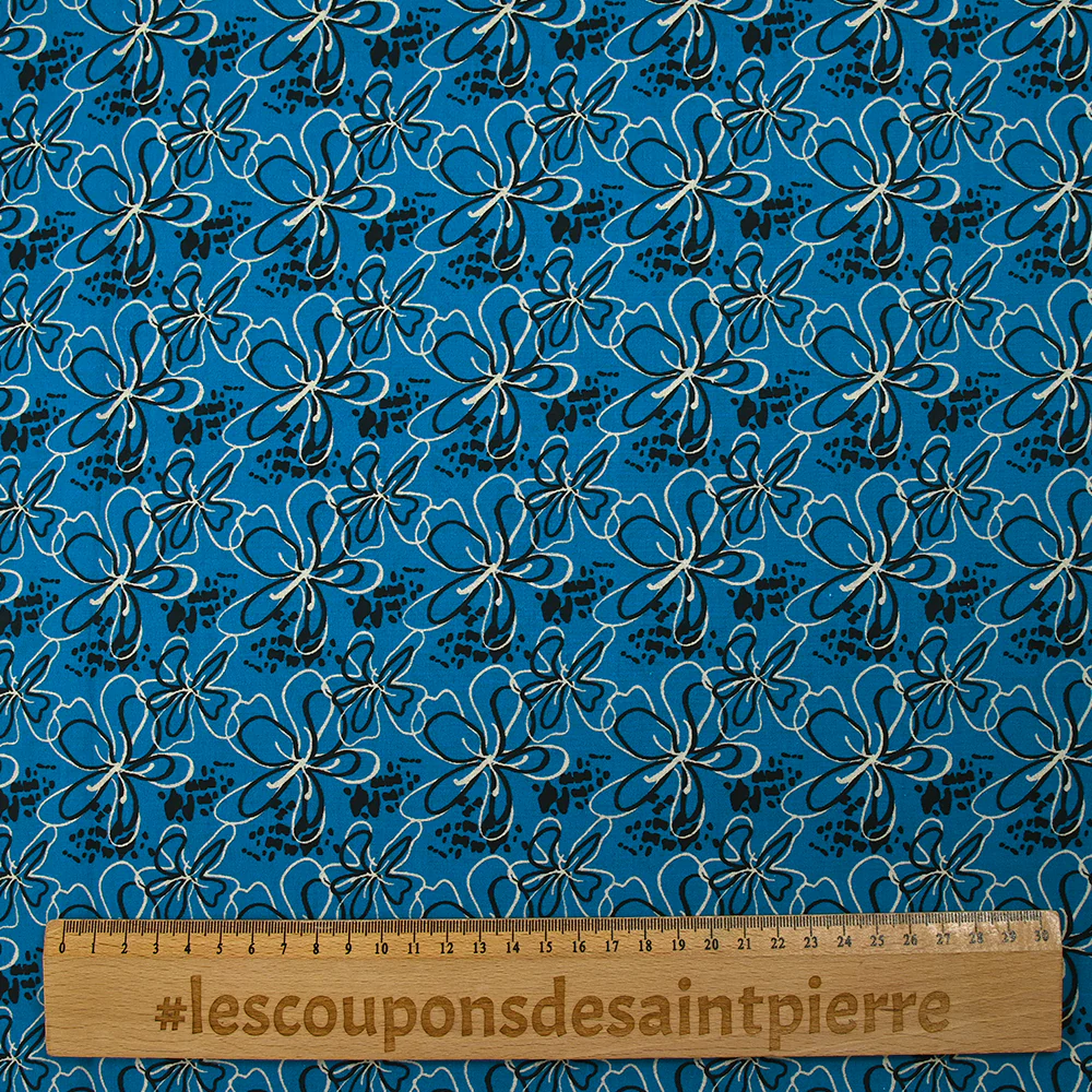 Popeline de coton imprimée geste floral fond bleu pétrole - Image 3
