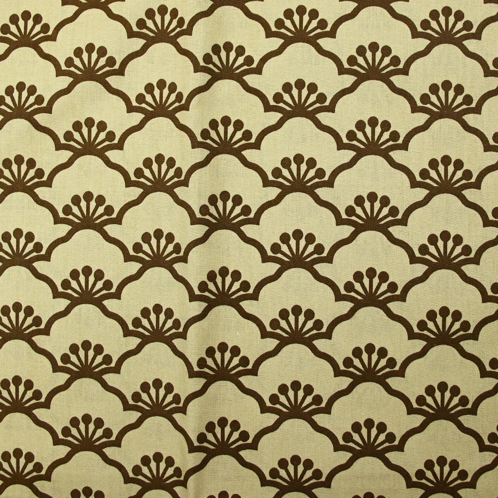 Popeline de coton imprimée graphique marron fond beige