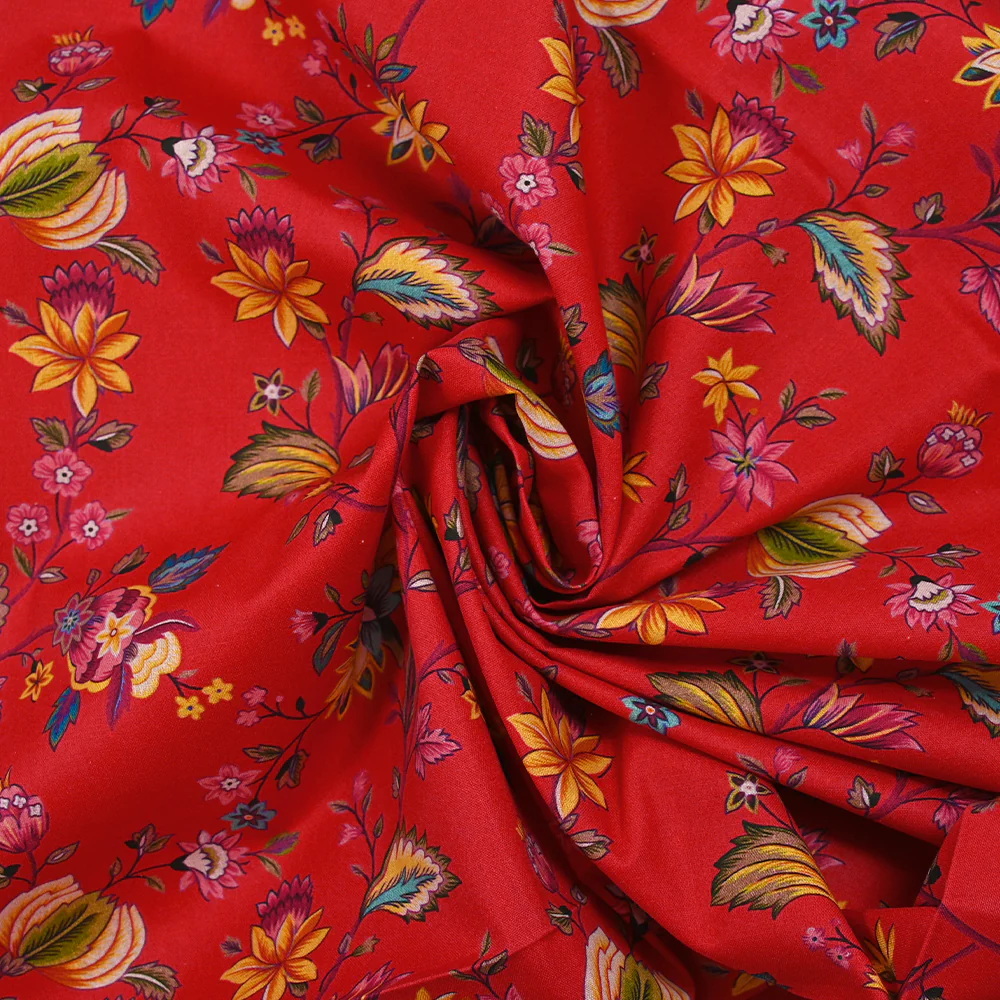 Popeline de coton imprimée jardin du Maharaja fond rouge - Image 2
