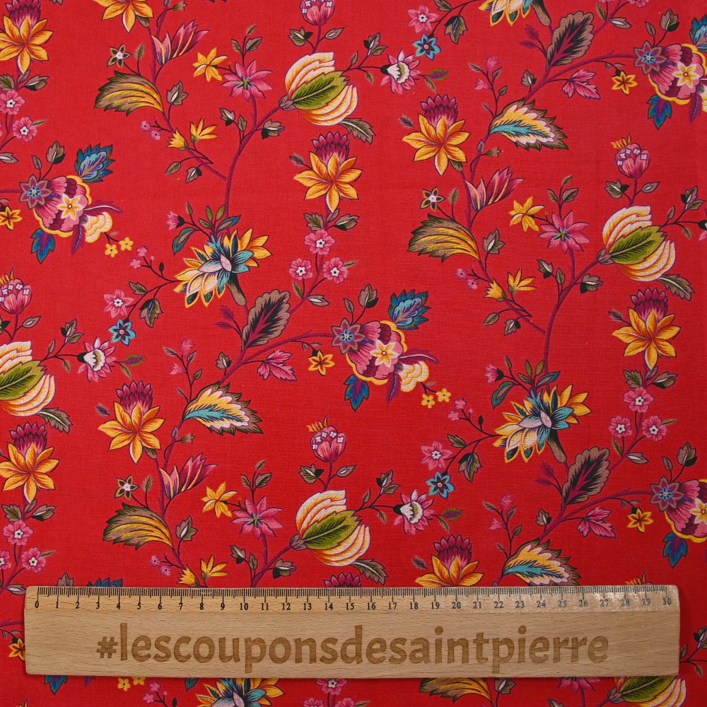 Popeline de coton imprimée jardin du Maharaja fond rouge - Image 3