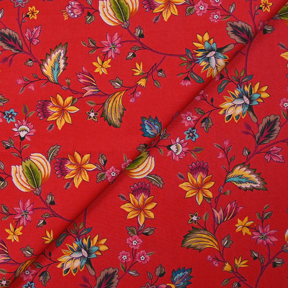 Popeline de coton imprimée jardin du Maharaja fond rouge - Image 4