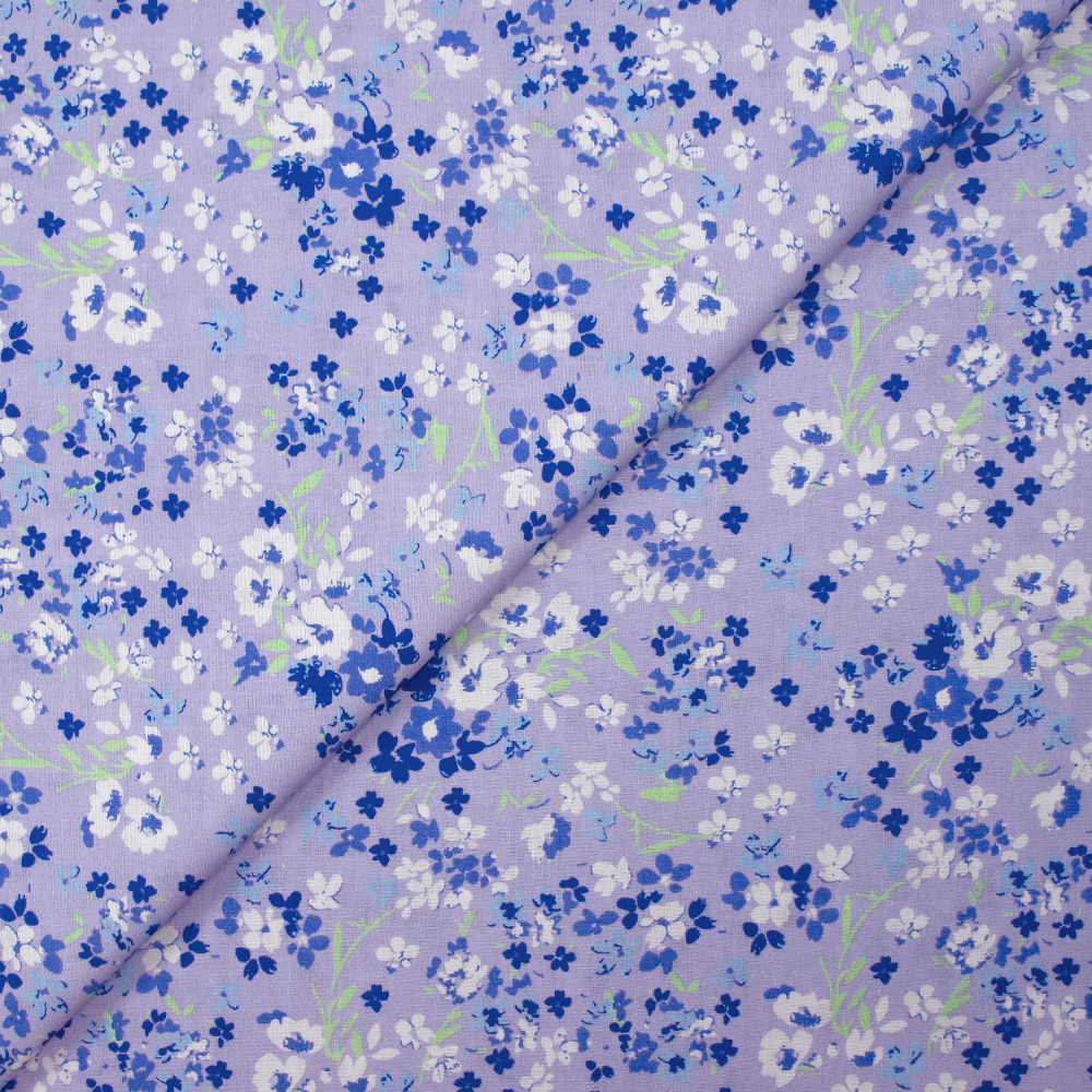 Popeline de coton imprimée nuage de myosotis fond lavande - Image 4
