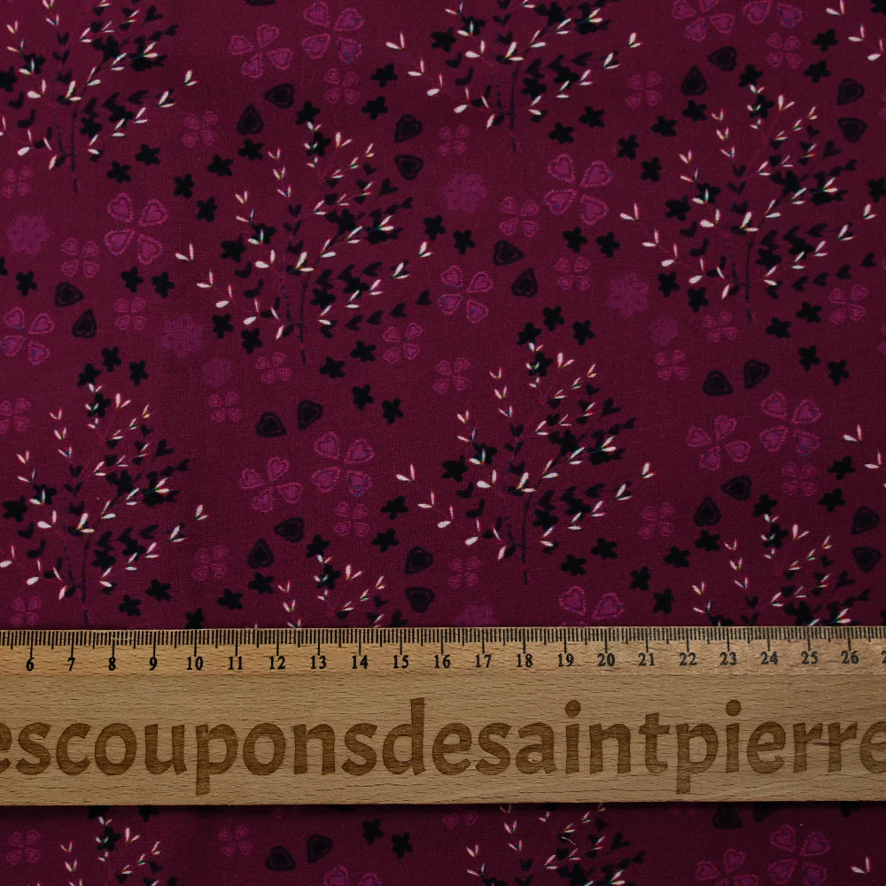 Popeline de coton imprimée romantisme champêtre fond violine - Image 3