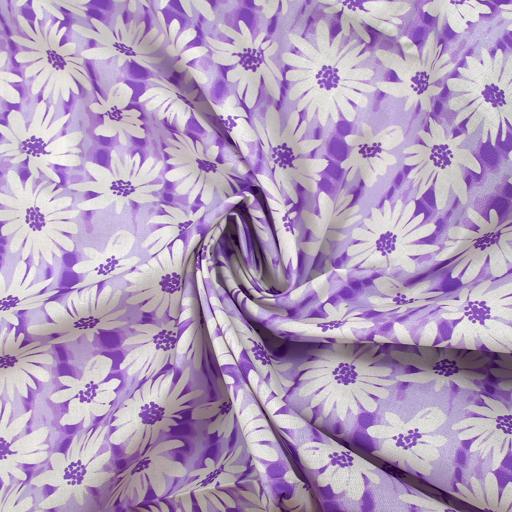 Popeline de coton imprimée vibration de marguerite fond violet - Image 2