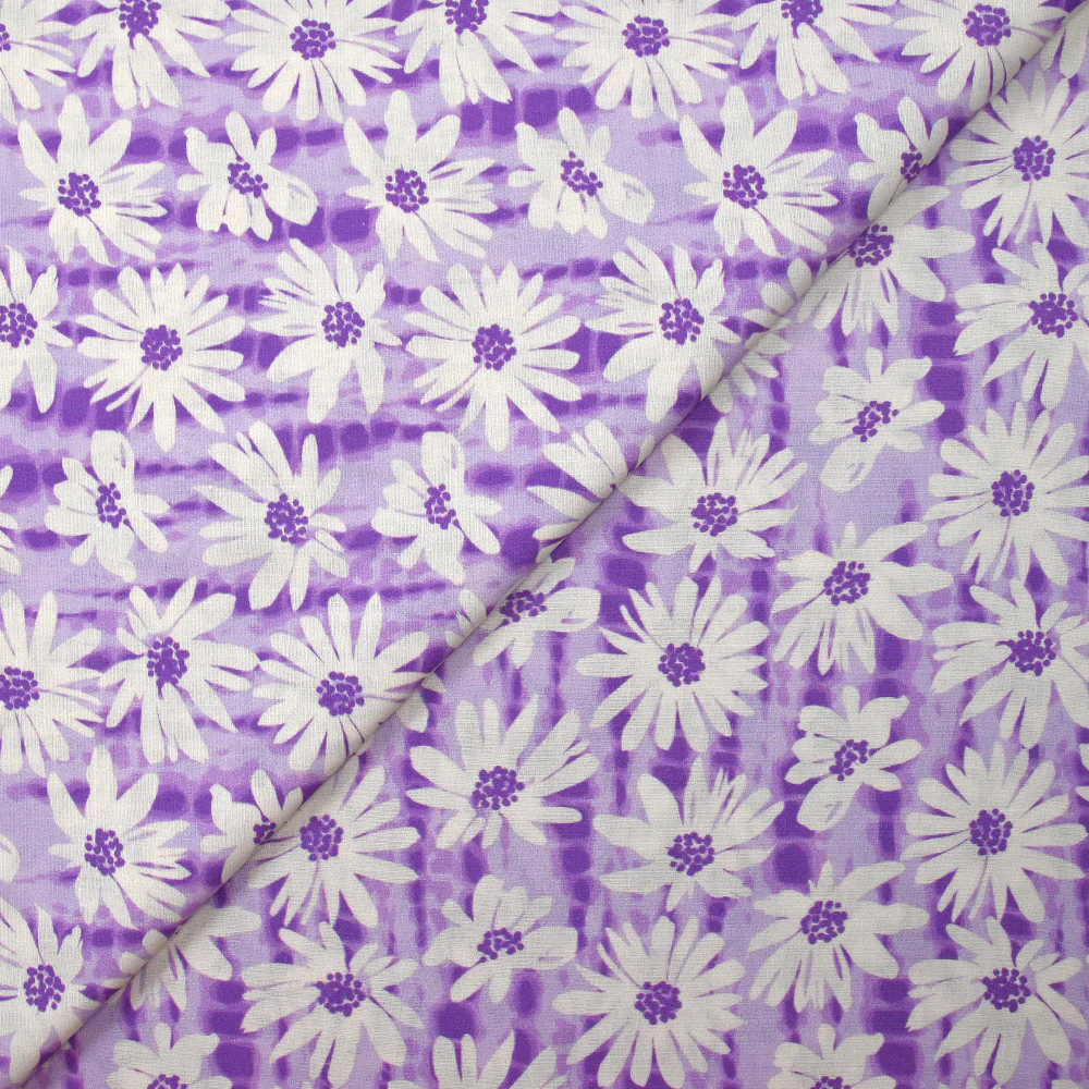 Popeline de coton imprimée vibration de marguerite fond violet - Image 4