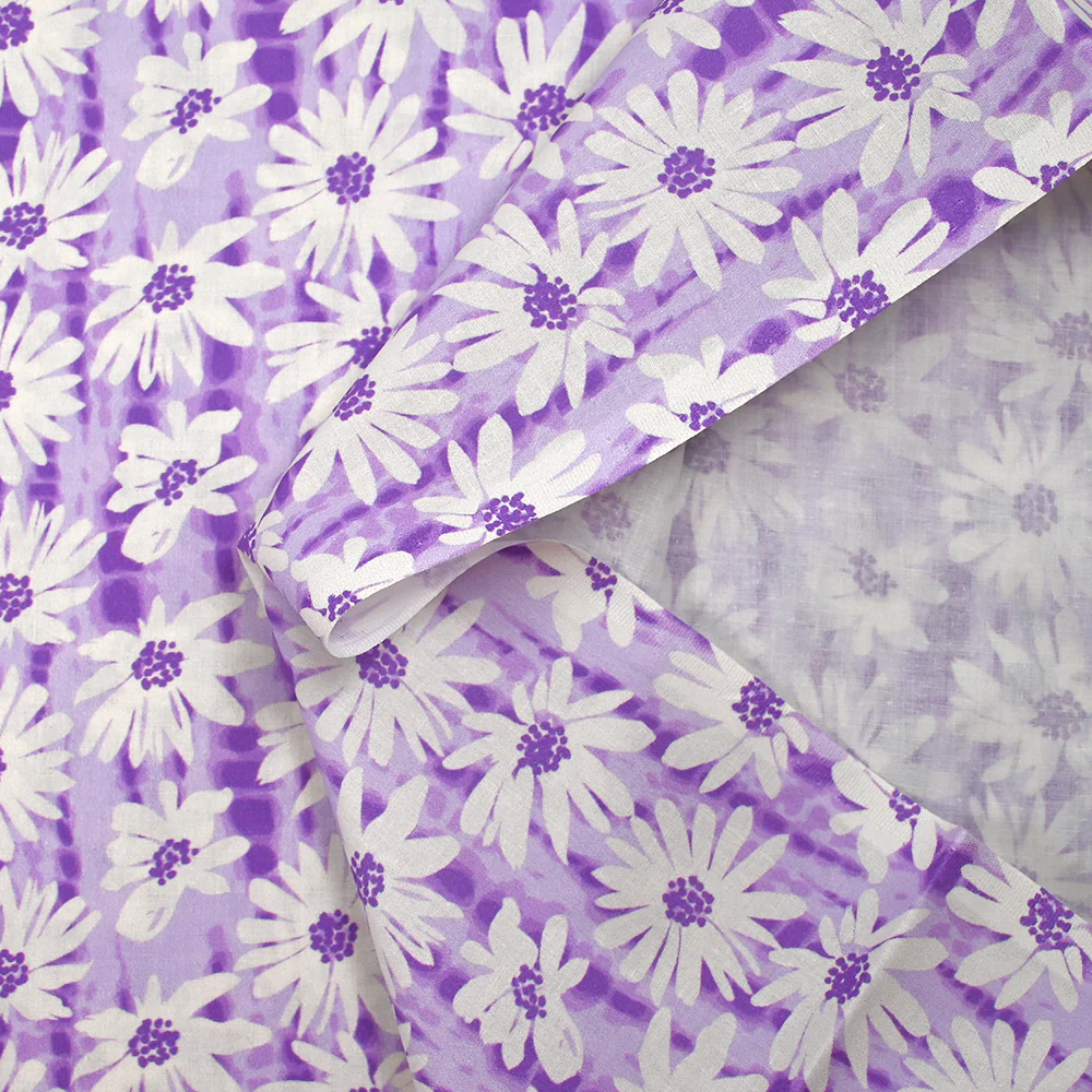Popeline de coton imprimée vibration de marguerite fond violet - Image 5
