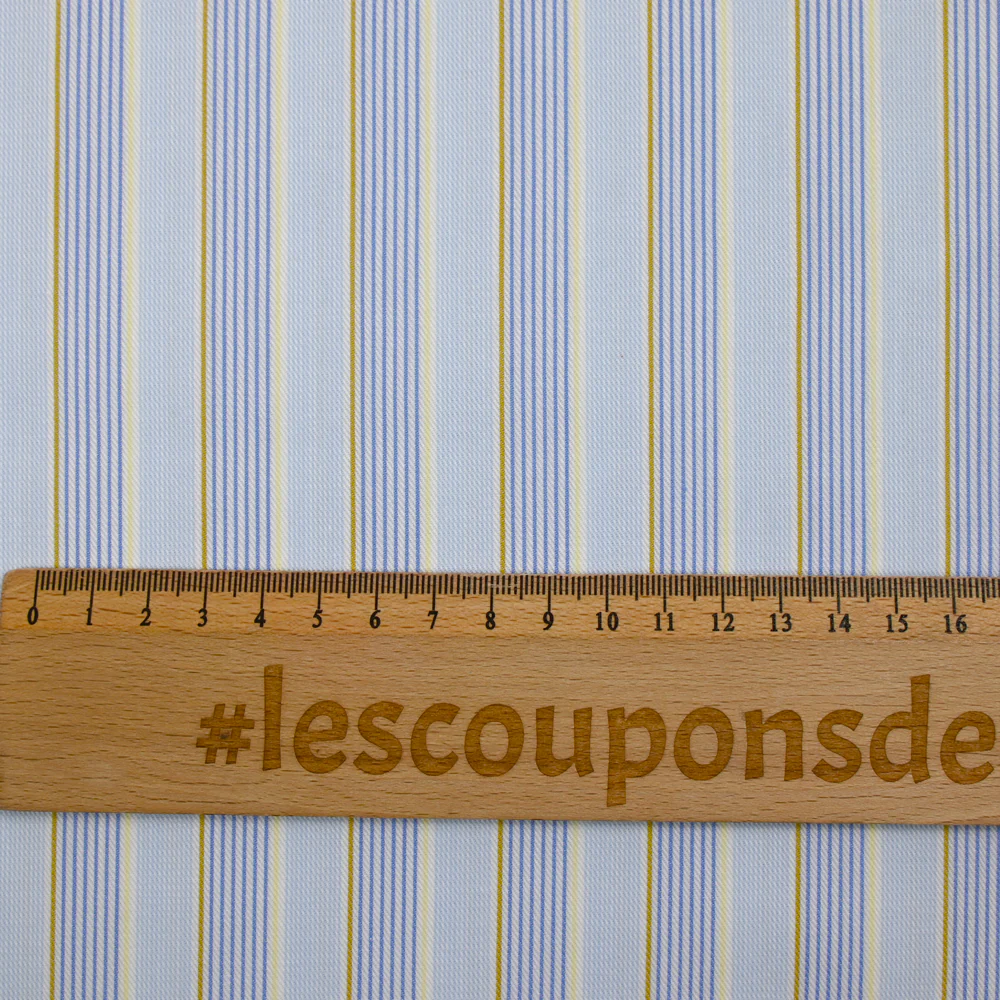Popeline de coton tissée-teinte rayée ocre et ciel - Image 3