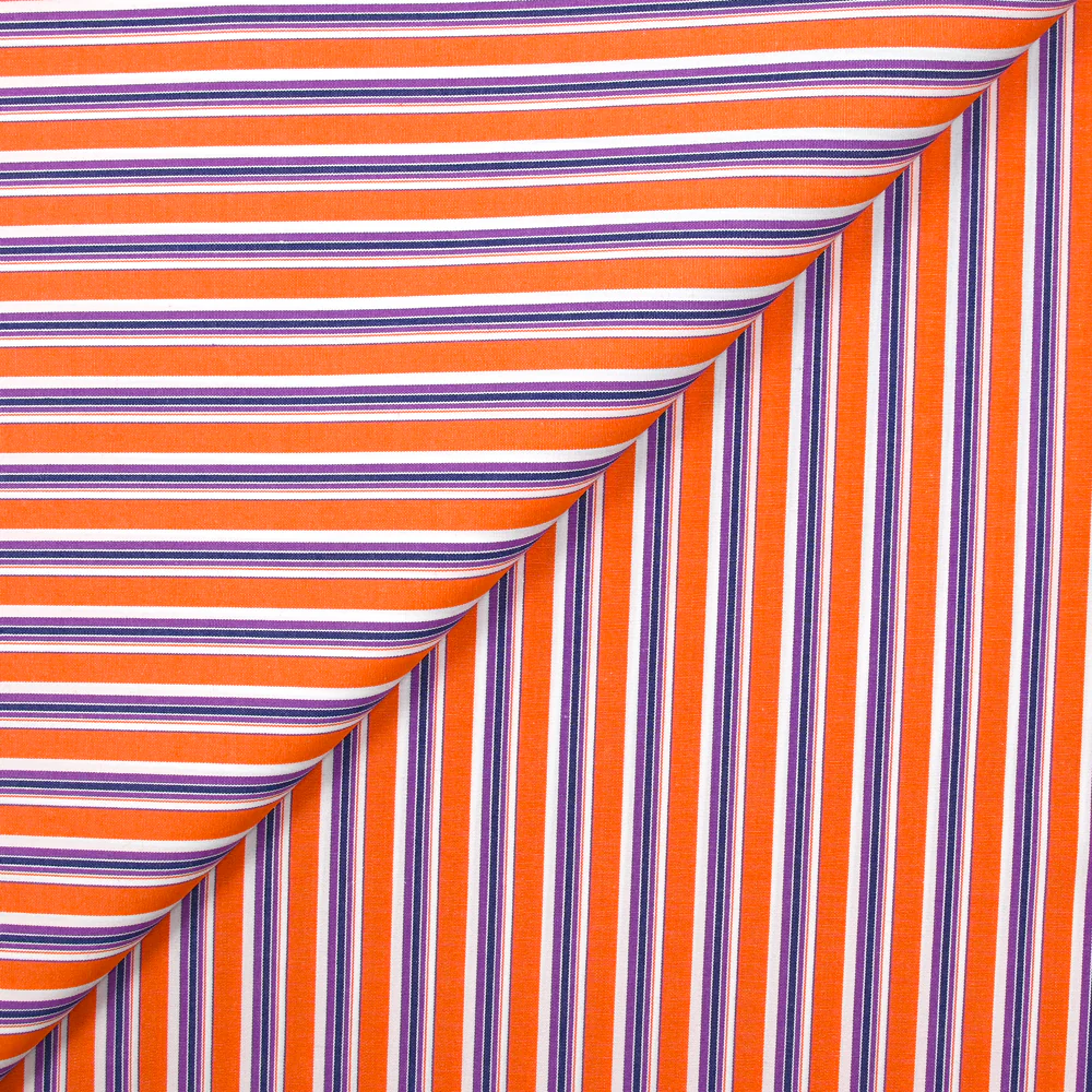 Popeline de coton tissée-teinte rayée orange et violet