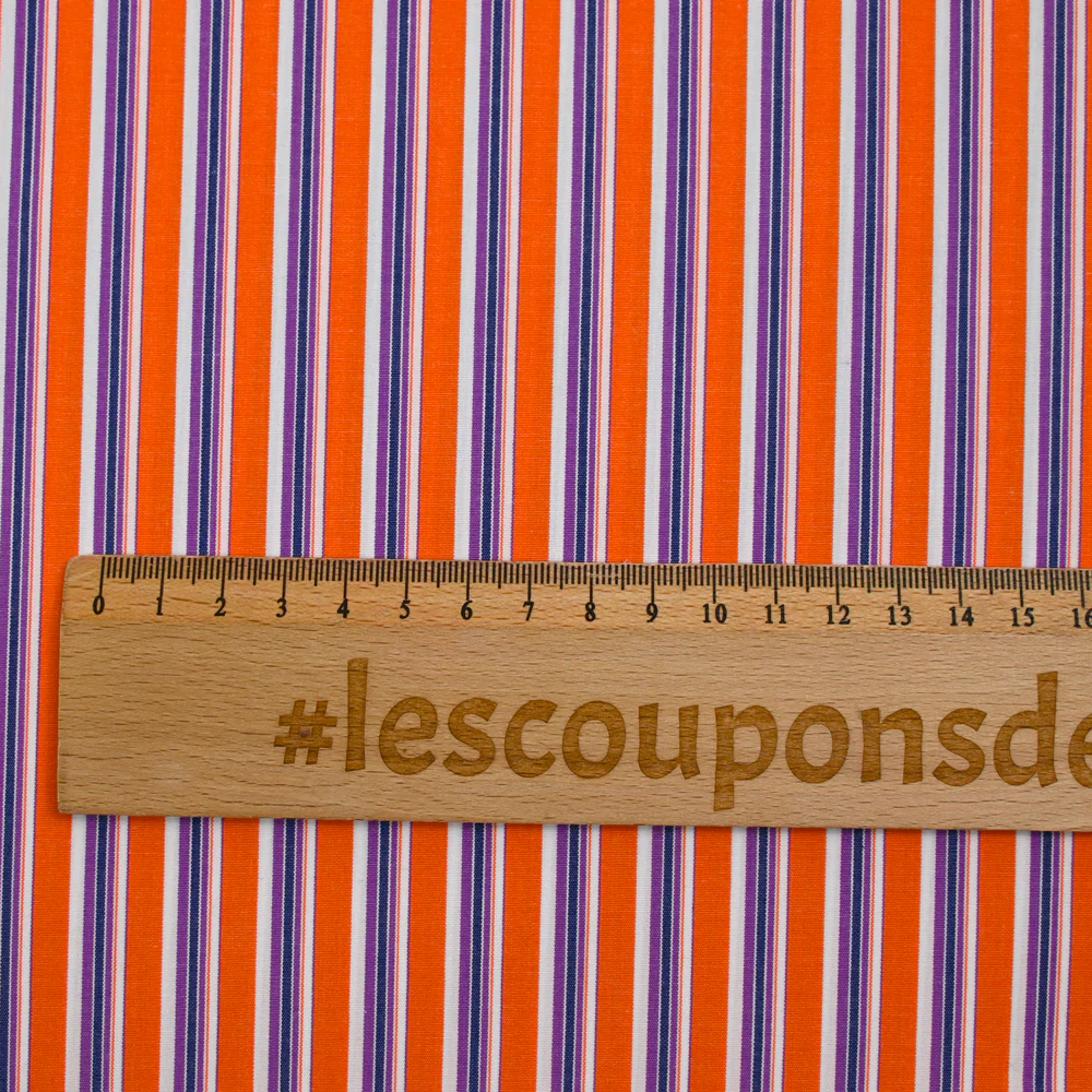 Popeline de coton tissée-teinte rayée orange et violet - Image 3